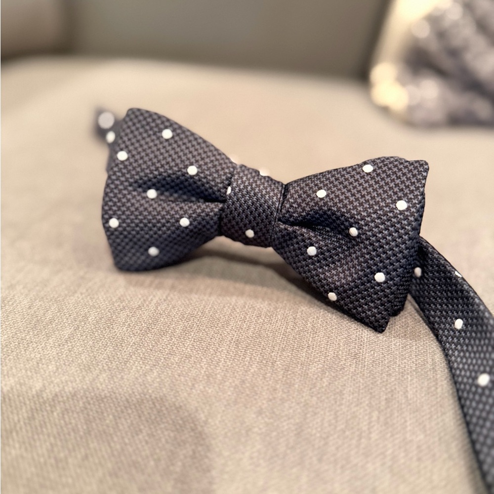 Stafford Navy and White Polka Dot Bow Tie